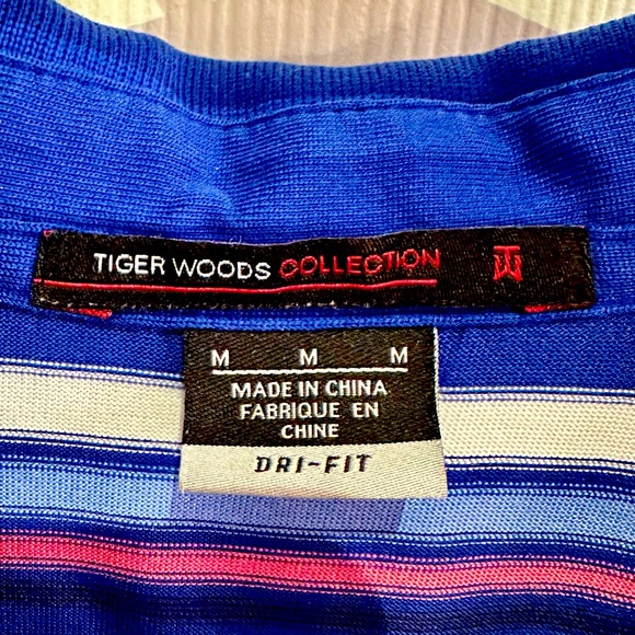 Tiger Woods Collection Golf Polo size M Blue/white/pink striped - Picture 2 of 5
